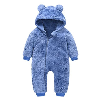 Cute Plush Bear Baby Rompers Toddler Girl Overall Jumpsuit Spring Autumn Hooded Zipper Baby Boys Romper Infant Crawling Clothing