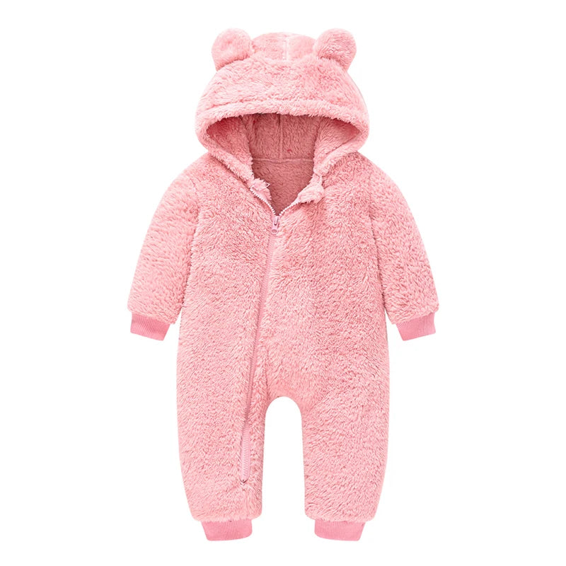 Cute Plush Bear Baby Rompers Toddler Girl Overall Jumpsuit Spring Autumn Hooded Zipper Baby Boys Romper Infant Crawling Clothing