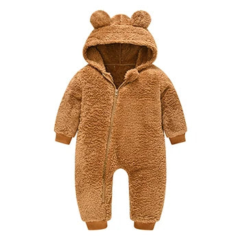 Cute Plush Bear Baby Rompers Toddler Girl Overall Jumpsuit Spring Autumn Hooded Zipper Baby Boys Romper Infant Crawling Clothing