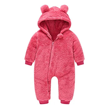 Cute Plush Bear Baby Rompers Toddler Girl Overall Jumpsuit Spring Autumn Hooded Zipper Baby Boys Romper Infant Crawling Clothing