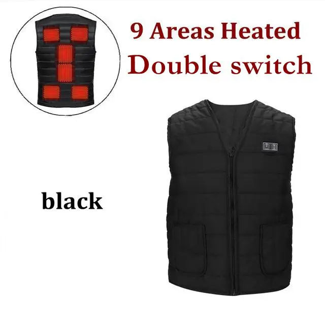 Men Autumn winter Smart heating Cotton Vest 9 area Heated V neck vest Women Outdoor Flexible Thermal Winter Warm Jacket M-7XL