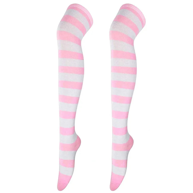 Color Striped Stockings Japanese Over Knee Socks Fashion Women Keep Warm Soks Sexy Slim Long Soks Black White Striped Hosiery