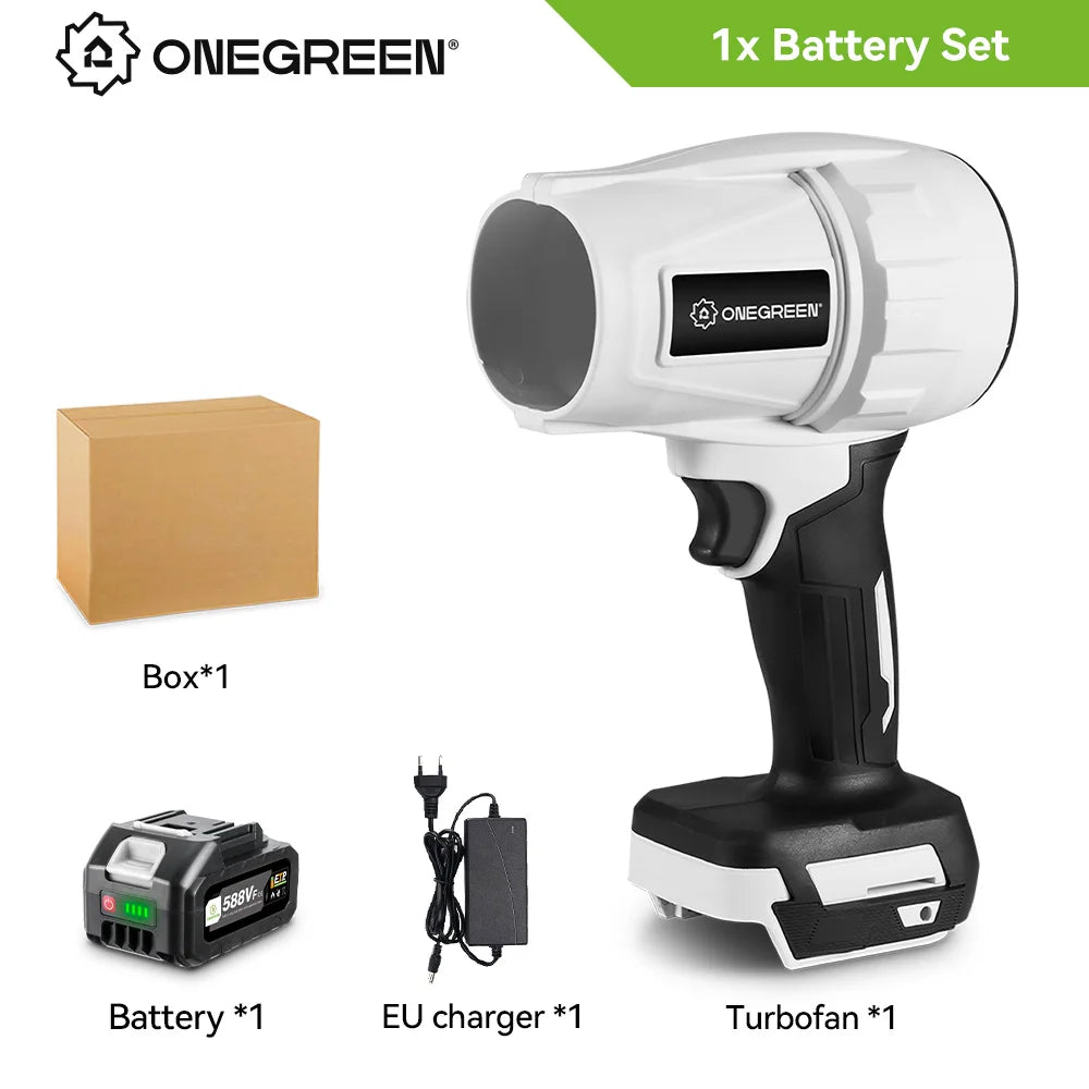 ONEGREEN 2000W Brushless Electric Turbo Blower Jet Fan 200M/S Handheld Air Blower Violent Blowing Tool for Makita 18V Battery