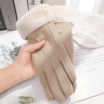 Women Winter Thick Plush Gloves Fashion Warm Suede Outdoor Guantes Lady Touchscreen Driving Gloves Sports Cycling Mittens