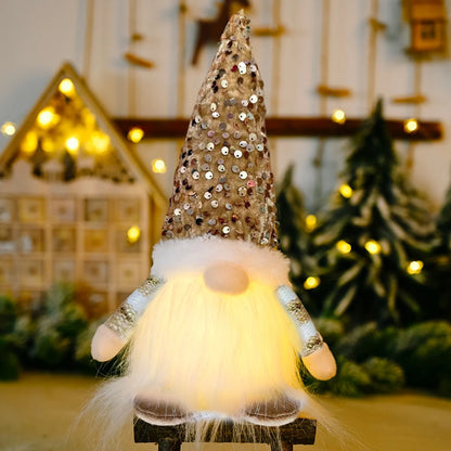 AlliLit 2024 Christmas Doll Sled Elf Ski Gnome with Led Light Christmas Decorations for Home Xmas 2024 New Year 28cm