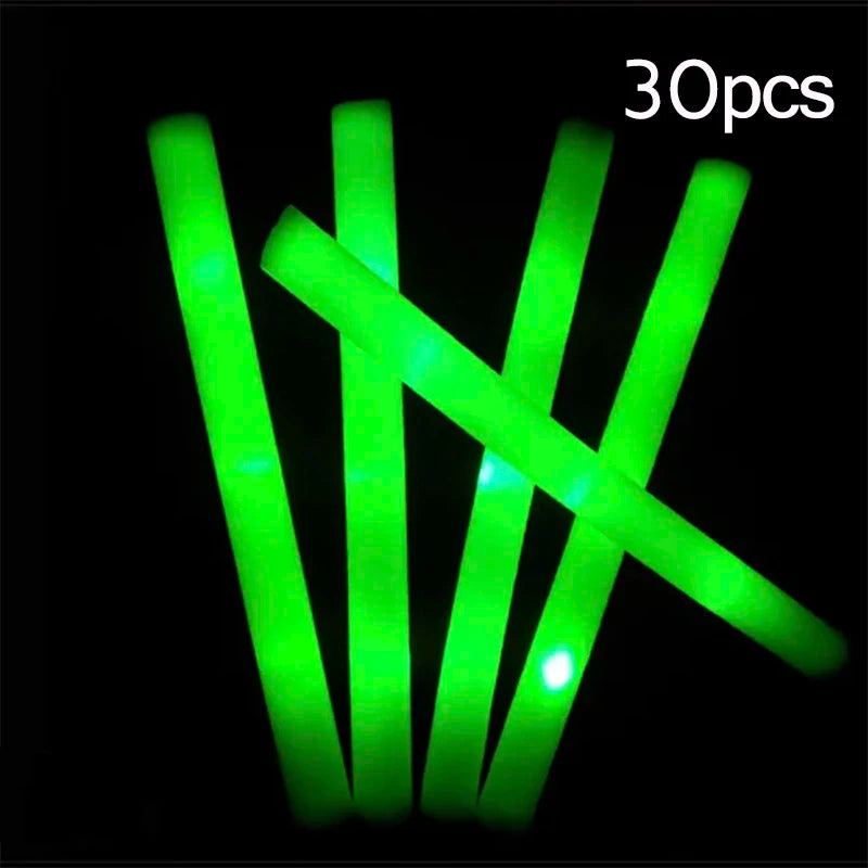 15/30Pcs LED Glow Sticks Bulk Colorful RGB Glow Foam Stick Cheer Tube Dark Light for Xmas Birthday Wedding Party Supplies