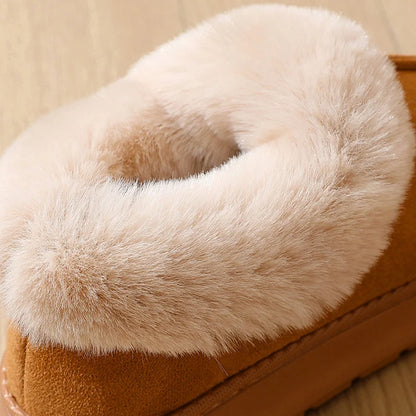 Anti-slip Thick Plush Snow Boots Women Faux Suede Platform Fur Winter Boots Woman Slip On Warm Cotton Padded Shoes Female 45