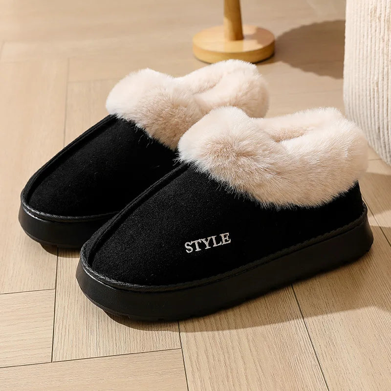 Anti-slip Thick Plush Snow Boots Women Faux Suede Platform Fur Winter Boots Woman Slip On Warm Cotton Padded Shoes Female 45