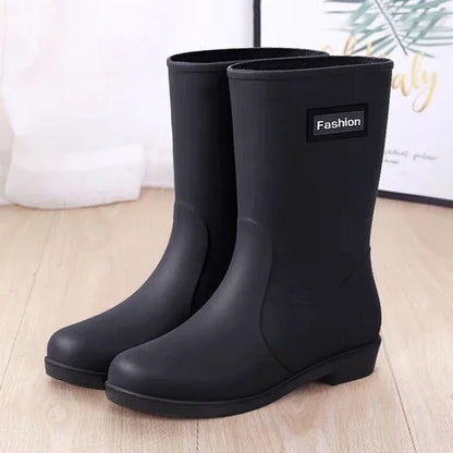 Rain boots women's four seasons fashion outdoor mid-tube waterproof non-slip rubber shoes fashion rain boots with cotton cover