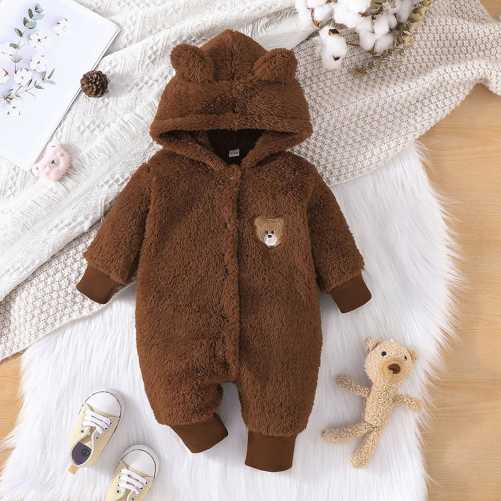 Newborn Baby Clothes 1 to 18 Months Cartoon Cute Bear Onesies For Baby Girl Boy Long Sleeve Hoodie Warm Winter Infant Romper