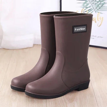 Rain boots women's four seasons fashion outdoor mid-tube waterproof non-slip rubber shoes fashion rain boots with cotton cover