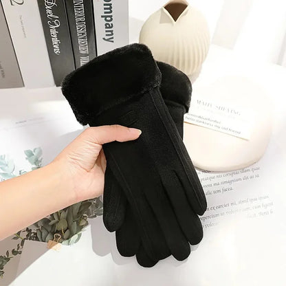 Women Winter Thick Plush Gloves Fashion Warm Suede Outdoor Guantes Lady Touchscreen Driving Gloves Sports Cycling Mittens