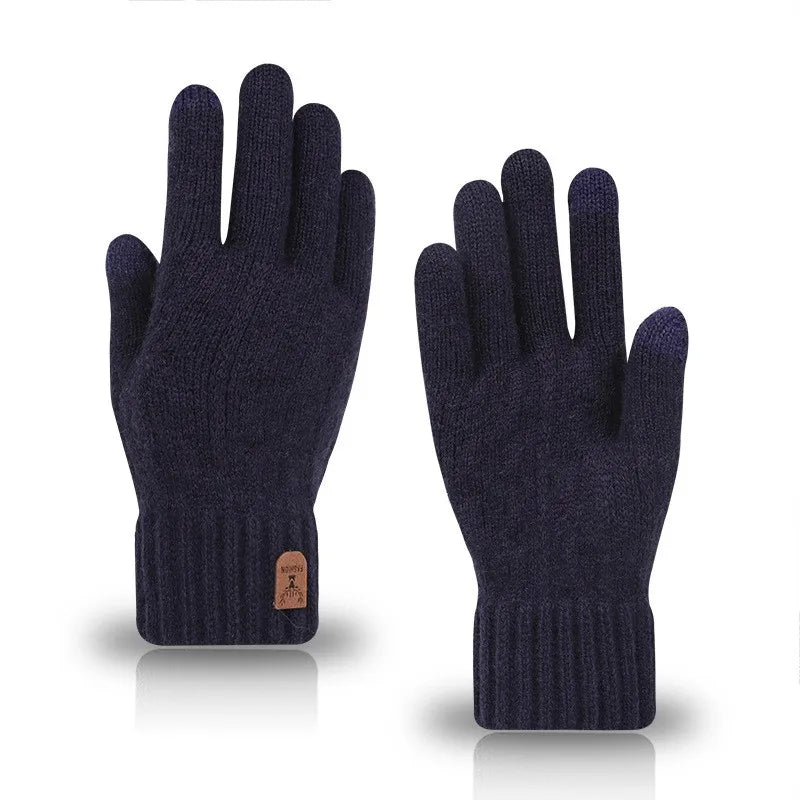 2023 new men's warm gloves winter touch screen plus fleece gloves cold warm wool knitted gloves