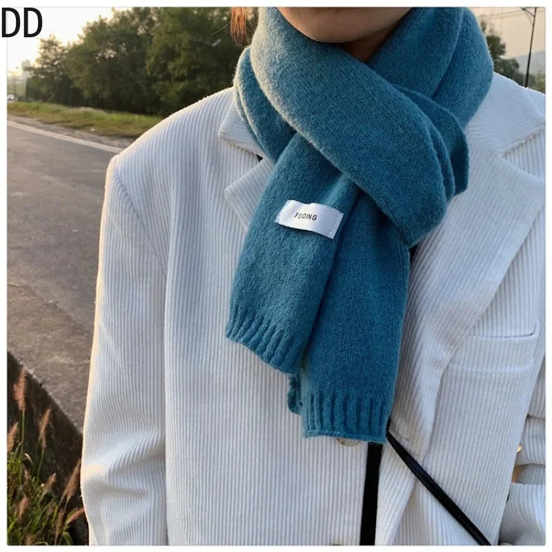 Simple Chic Solid Soft Scarf Autumn Winter Men Knitted Wool Korean Couple Fashion Thick Warm Muffler Thermal Muffler Male Shawl