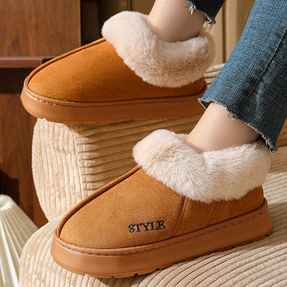 Anti-slip Thick Plush Snow Boots Women Faux Suede Platform Fur Winter Boots Woman Slip On Warm Cotton Padded Shoes Female 45