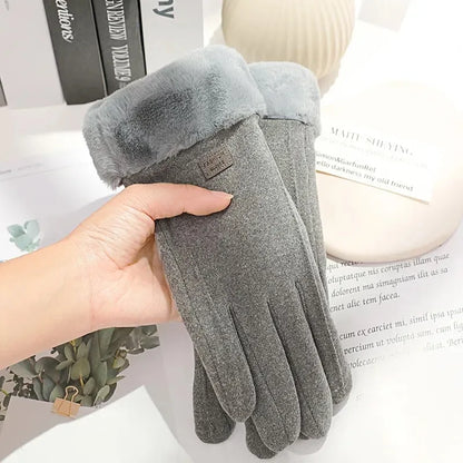 Women Winter Thick Plush Gloves Fashion Warm Suede Outdoor Guantes Lady Touchscreen Driving Gloves Sports Cycling Mittens