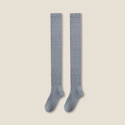 Winter Warm Coral Fleece Over-knee High Socks for Women Plush Home Sleep Floor Long Socking Jk Solid Soft Thigh High Fun Sock