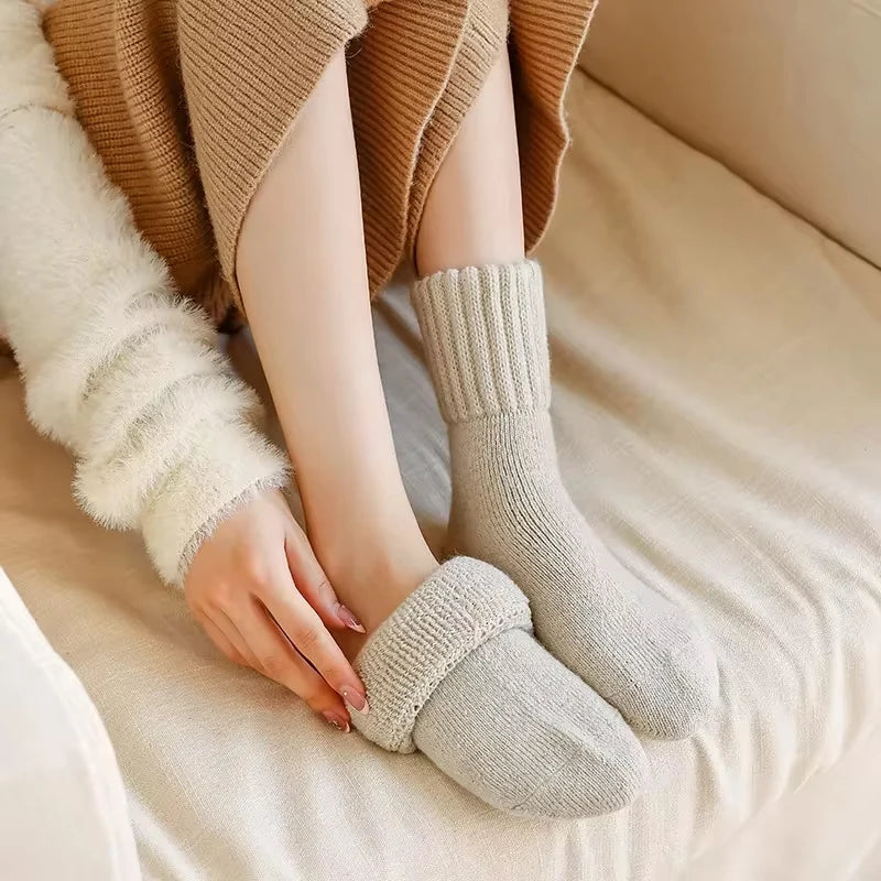 5 Pairs Winter Thickened Wool Socks Women’s Breathable Comfortable Plush Low Tube Snow Socks Korean Simple Warm Cashmere Socks