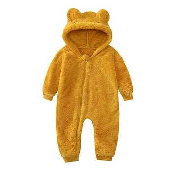 Cute Plush Bear Baby Rompers Toddler Girl Overall Jumpsuit Spring Autumn Hooded Zipper Baby Boys Romper Infant Crawling Clothing