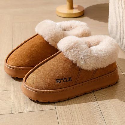 Anti-slip Thick Plush Snow Boots Women Faux Suede Platform Fur Winter Boots Woman Slip On Warm Cotton Padded Shoes Female 45