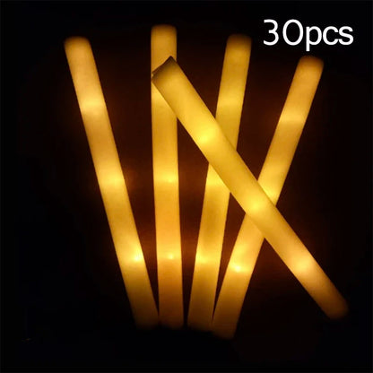 15/30Pcs LED Glow Sticks Bulk Colorful RGB Glow Foam Stick Cheer Tube Dark Light for Xmas Birthday Wedding Party Supplies