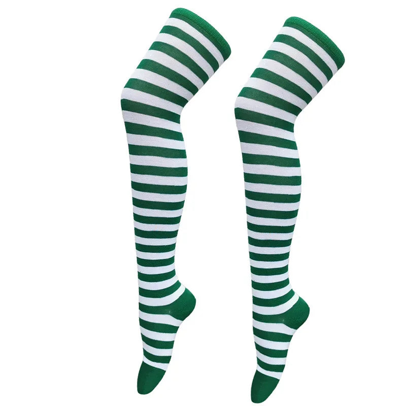 Color Striped Stockings Japanese Over Knee Socks Fashion Women Keep Warm Soks Sexy Slim Long Soks Black White Striped Hosiery