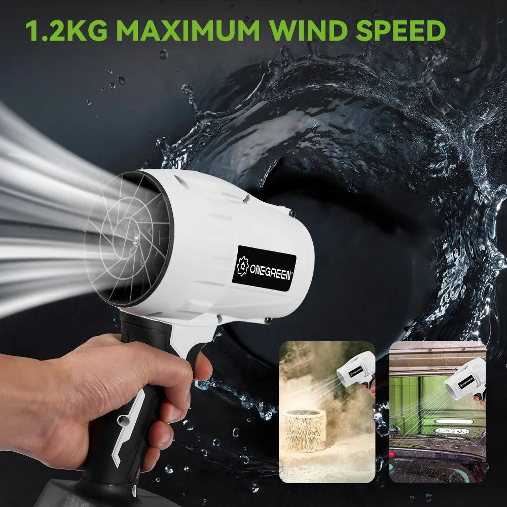 ONEGREEN 2000W Brushless Electric Turbo Blower Jet Fan 200M/S Handheld Air Blower Violent Blowing Tool for Makita 18V Battery