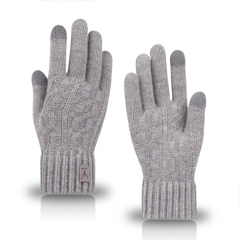 2023 new men's warm gloves winter touch screen plus fleece gloves cold warm wool knitted gloves