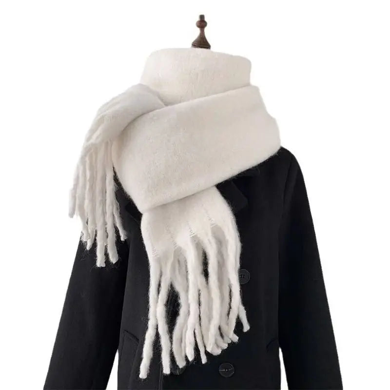 Scarf Solid Color Winter Warm Extended Tassel Scarf Scarf For Men and Women Thick Beard