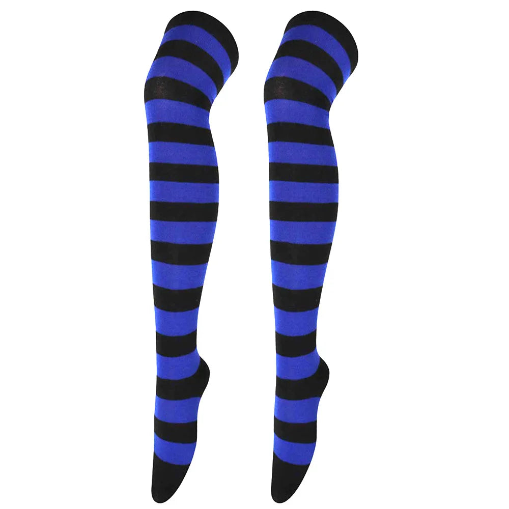 Color Striped Stockings Japanese Over Knee Socks Fashion Women Keep Warm Soks Sexy Slim Long Soks Black White Striped Hosiery