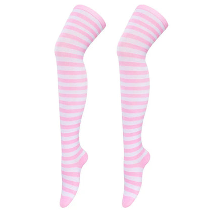 Color Striped Stockings Japanese Over Knee Socks Fashion Women Keep Warm Soks Sexy Slim Long Soks Black White Striped Hosiery