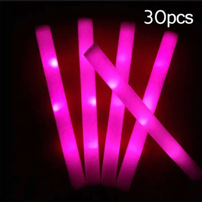 15/30Pcs LED Glow Sticks Bulk Colorful RGB Glow Foam Stick Cheer Tube Dark Light for Xmas Birthday Wedding Party Supplies