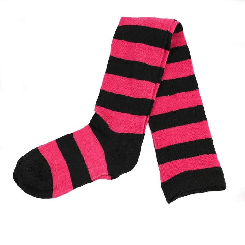 Color Striped Stockings Japanese Over Knee Socks Fashion Women Keep Warm Soks Sexy Slim Long Soks Black White Striped Hosiery