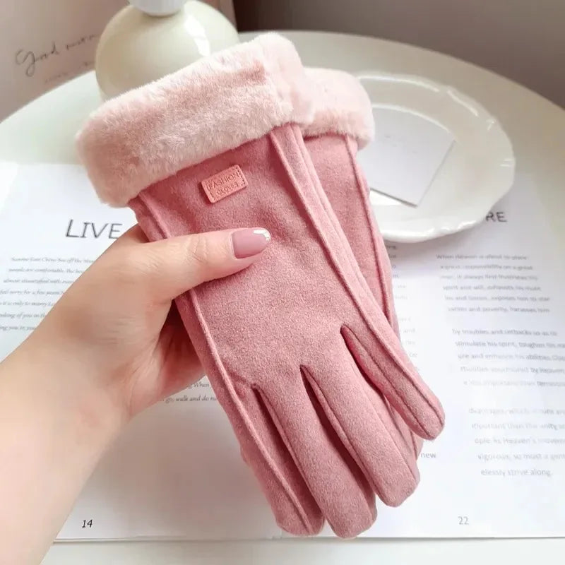 Women Winter Thick Plush Gloves Fashion Warm Suede Outdoor Guantes Lady Touchscreen Driving Gloves Sports Cycling Mittens