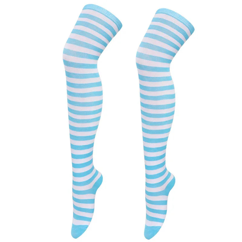 Color Striped Stockings Japanese Over Knee Socks Fashion Women Keep Warm Soks Sexy Slim Long Soks Black White Striped Hosiery