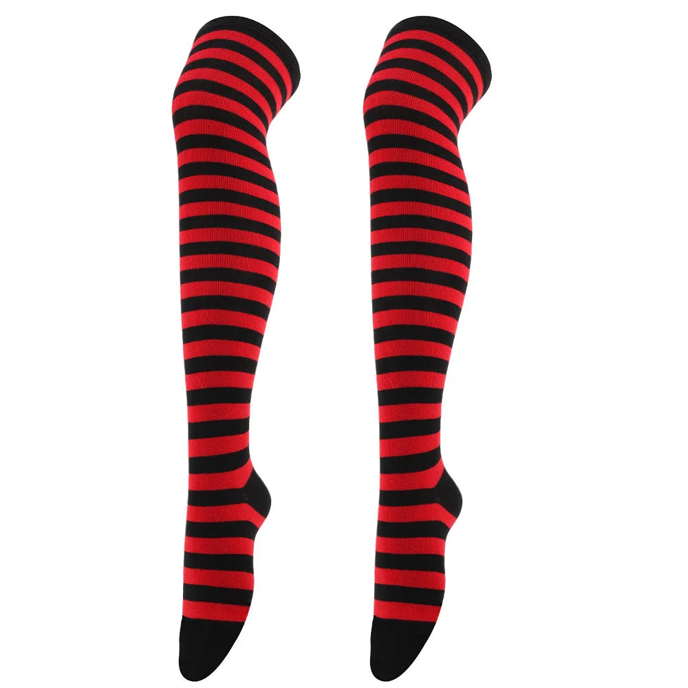 Color Striped Stockings Japanese Over Knee Socks Fashion Women Keep Warm Soks Sexy Slim Long Soks Black White Striped Hosiery