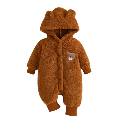 Newborn Baby Clothes 1 to 18 Months Cartoon Cute Bear Onesies For Baby Girl Boy Long Sleeve Hoodie Warm Winter Infant Romper