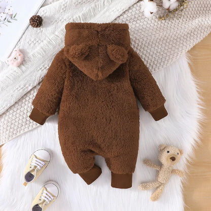 Newborn Baby Clothes 1 to 18 Months Cartoon Cute Bear Onesies For Baby Girl Boy Long Sleeve Hoodie Warm Winter Infant Romper