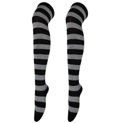 Color Striped Stockings Japanese Over Knee Socks Fashion Women Keep Warm Soks Sexy Slim Long Soks Black White Striped Hosiery