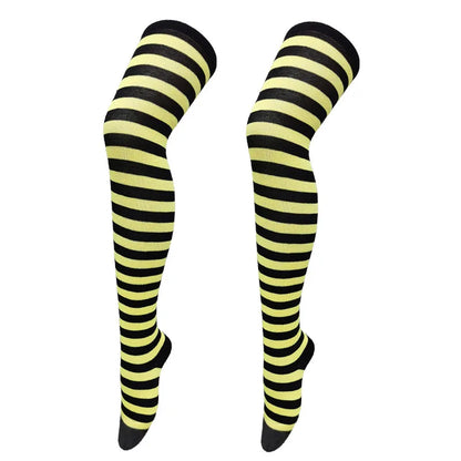 Color Striped Stockings Japanese Over Knee Socks Fashion Women Keep Warm Soks Sexy Slim Long Soks Black White Striped Hosiery