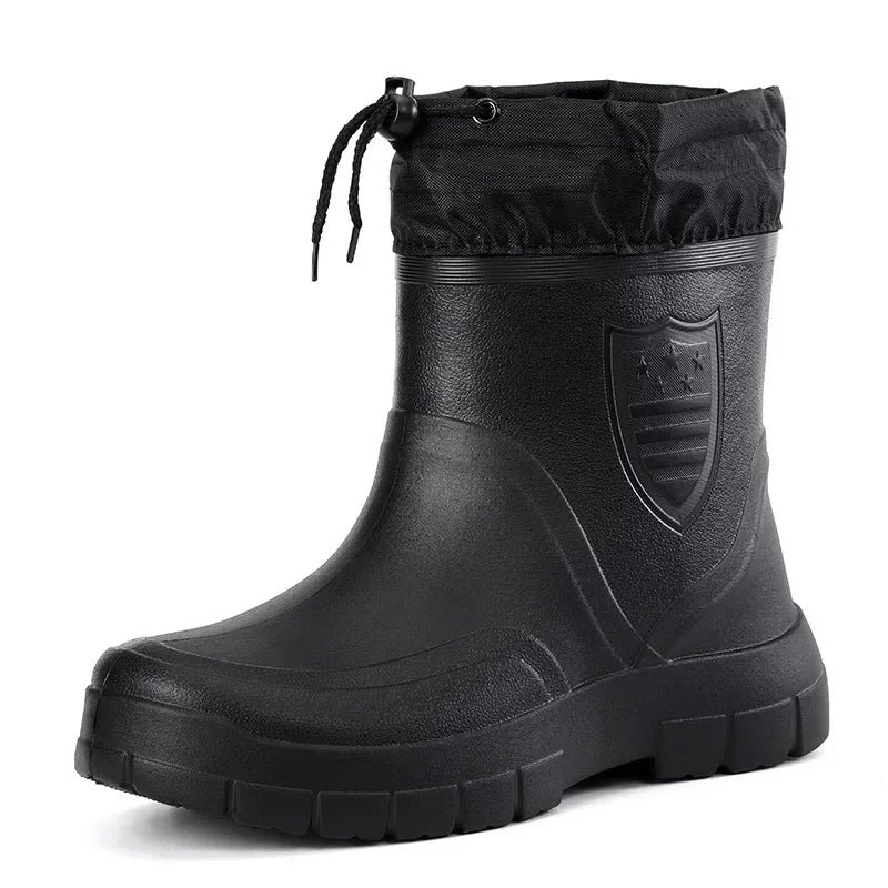 Winter Windproof Cotton Rain Boots Men Warm Light Ankle Rainboots Fashion Black Slip on Rain Shoes Men Waterproof Work Boot2024