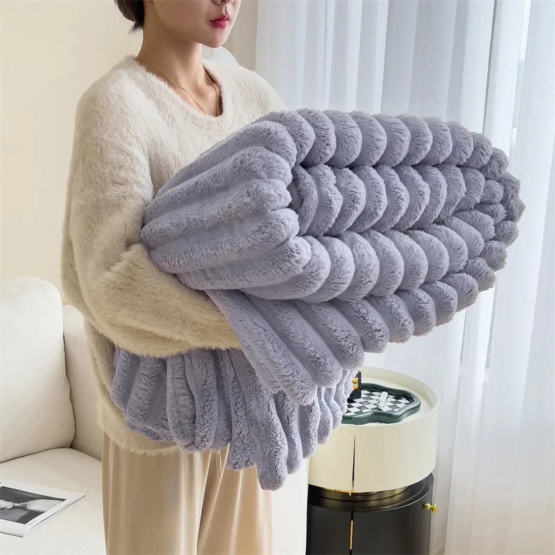 Light luxury Solid Color Multifunctional Rabbit Velvet Blanket Winter Thick Warm Flannel Used For Bedroom Living Room Blanket