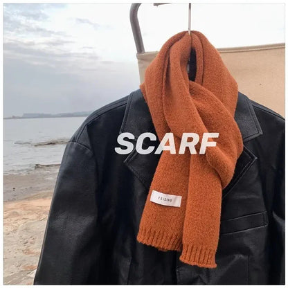 Simple Chic Solid Soft Scarf Autumn Winter Men Knitted Wool Korean Couple Fashion Thick Warm Muffler Thermal Muffler Male Shawl