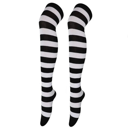 Color Striped Stockings Japanese Over Knee Socks Fashion Women Keep Warm Soks Sexy Slim Long Soks Black White Striped Hosiery