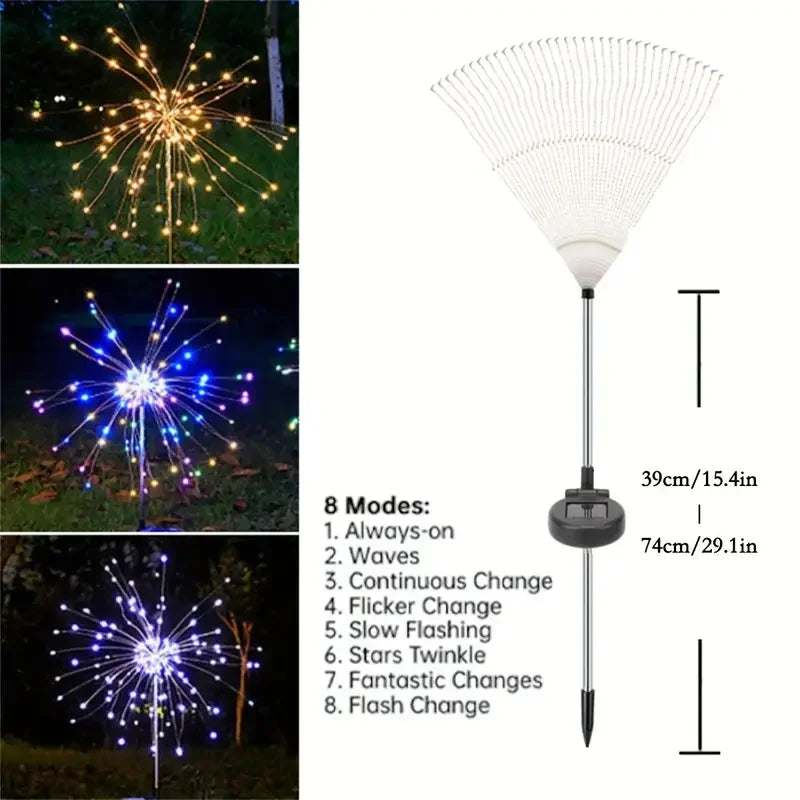 NEW Garedn Solar Fireworks Lights Outdoor Waterproof Solar Garden Lights 8 Lighting Modes with Remote Control Decorations Light