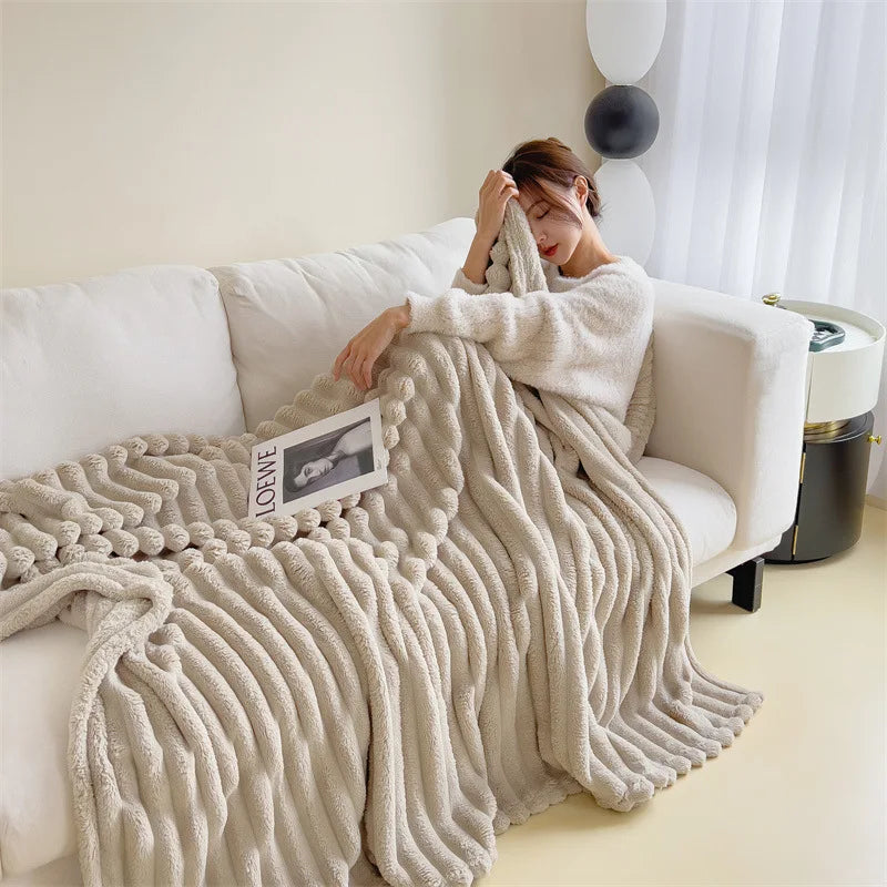 Light luxury Solid Color Multifunctional Rabbit Velvet Blanket Winter Thick Warm Flannel Used For Bedroom Living Room Blanket