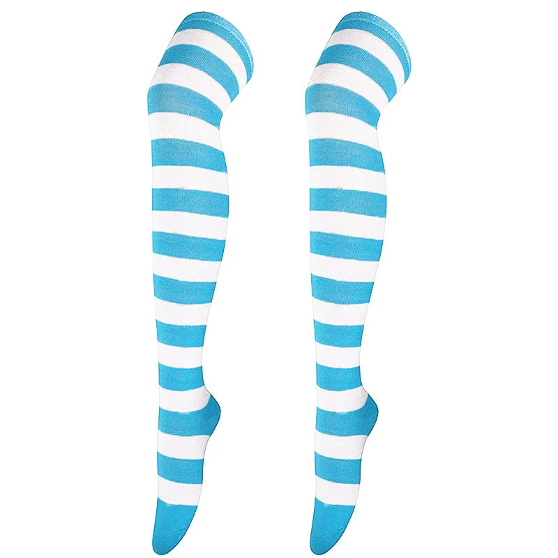 Color Striped Stockings Japanese Over Knee Socks Fashion Women Keep Warm Soks Sexy Slim Long Soks Black White Striped Hosiery