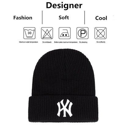 Unisex WY Letter Embroidery Beanies Autumn Winter Warm Hat Hip Caps for Women Men