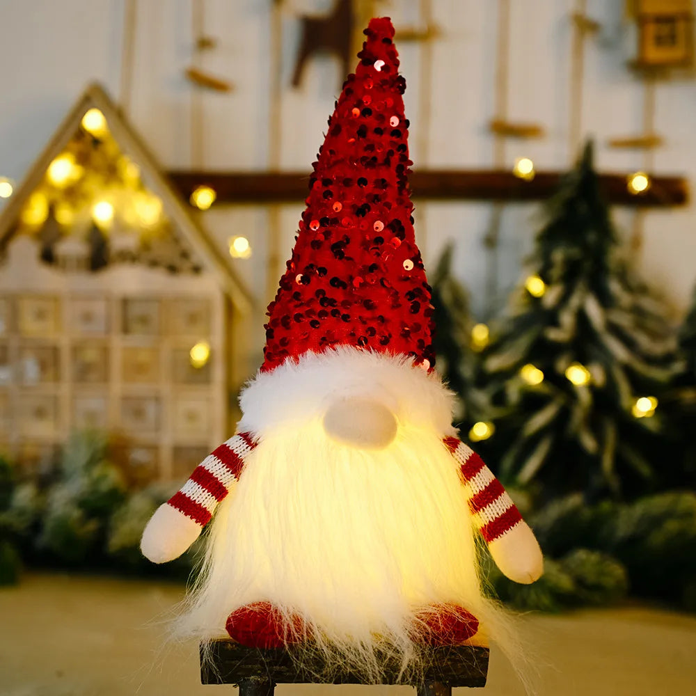 AlliLit 2024 Christmas Doll Sled Elf Ski Gnome with Led Light Christmas Decorations for Home Xmas 2024 New Year 28cm