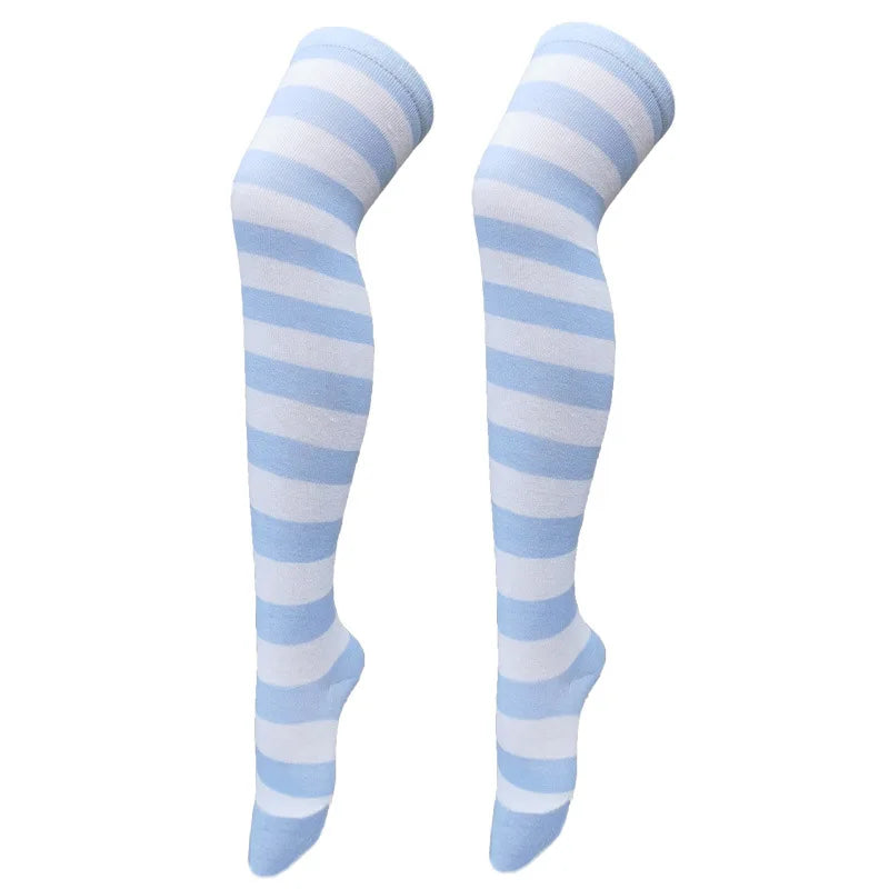 Color Striped Stockings Japanese Over Knee Socks Fashion Women Keep Warm Soks Sexy Slim Long Soks Black White Striped Hosiery